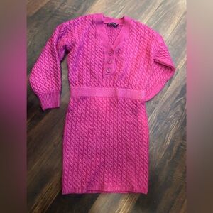 New York & Company Fuchsia Cable Knit Sweater dress button v neck